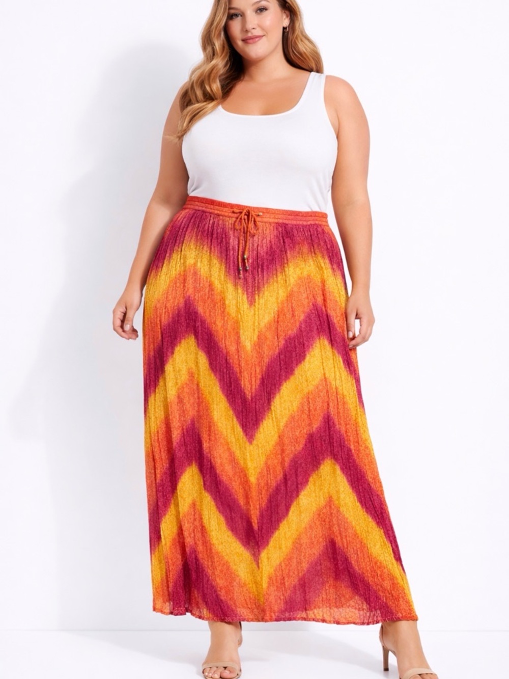 Shopping with Anthony Chevron Maxi Skirt women’s size 1X Fuchsia Orange(A523)✨